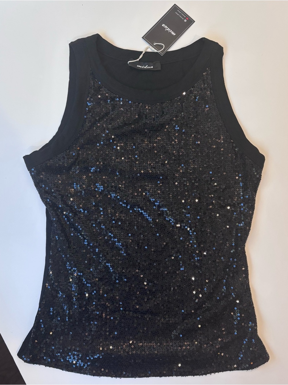 Black Sequin Sleeveless Tank Top